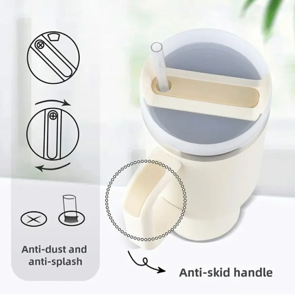 40 OZ Adventure Quencher Travel Tumbler Insulated Cup Handle Lid Straw, Cream‎